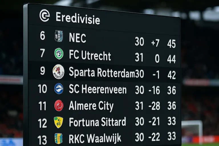 Actuele stand van Sparta rotterdam in de Eredivisie